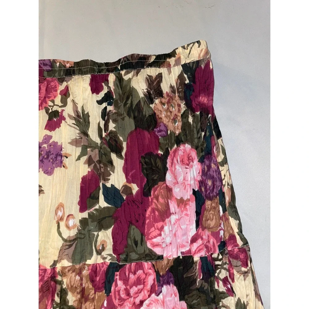 Chadwicks Floral Crinkle Cotton Maxi Skirt Y2K Vintage Cottagecore Boho Large